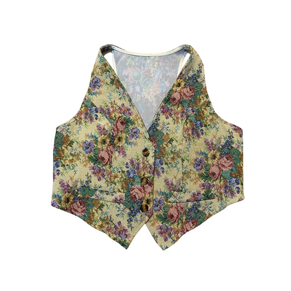 Shein Curve Floral Tapestry Vest Sleeveless Button Up Top‎ Multicolor 0XL
